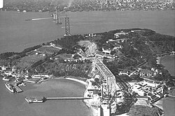 The Bay Bridge under construction on Yerba Buena Island in 1935