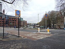 Bus gate in the centre of Bristol, England, 2024