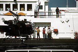 Argentine Navy Alouette III helicopter on board USNS Comfort, February 1991