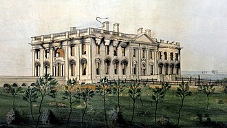The White House ruins after the Burning of Washington during the War of 1812 on August 24, 1814