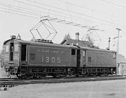 Two electric-powered St. Clair locomotives, at Port Huron.