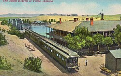 Early depiction of the train at Yuma, Arizona