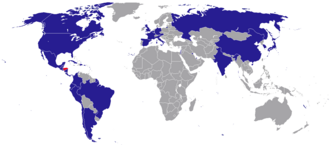 Map of Honduran diplomatic missions
