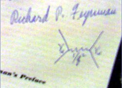 Feynman diagram signed by R. P. Feynman