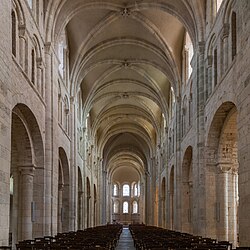 The early rib-vaulted interior of Lessay Abbey