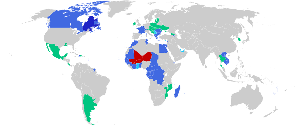 Members of and participants in the Francophonie: member (national) member (regional) associated member suspended member observer