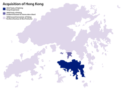 Britain acquired Hong Kong Island in 1842, the Kowloon Peninsula in 1860, and the lease of the New Territories in 1898.