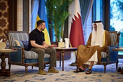 Tamim with Ukrainian President Volodymyr Zelenskyy, 5 June 2024