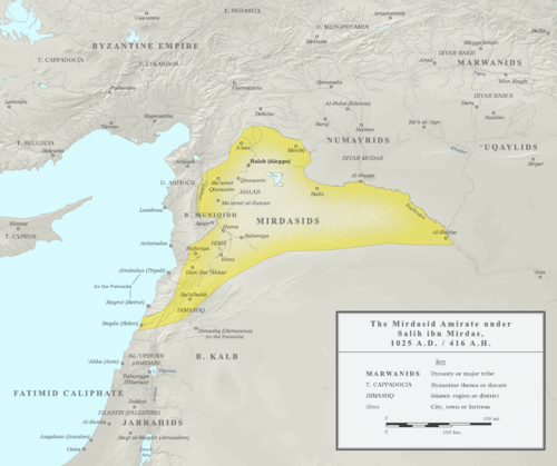 Map of the Mirdasid emirate of Aleppo at its height under Salih ibn Mirdas, c. 1024