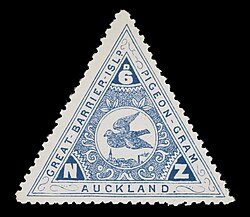 Stamp for early Pigeon-Gram service on Great Barrier Island