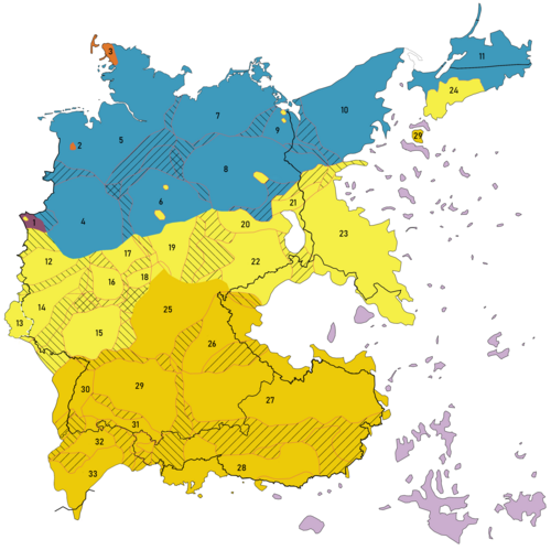 German language area and major dialectal divisions around 1900[25]