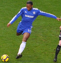Drogba in action against Fulham in the Premier League, December 2009