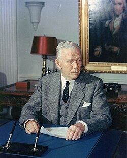 Secretary of Defense George C. Marshall in his office at the Pentagon