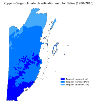 Köppen climate classification of Belize