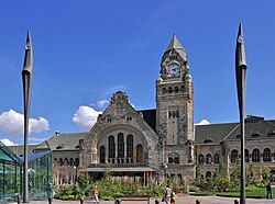 The neo-Romanesque Metz railway station, built in 1908. Kaiser Wilhelm II instigated the construction of various buildings in Alsace–Lorraine that were to be representative of German architecture.