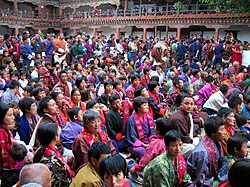 Bhutanese people in national dress at the Wangdi Phodrang festival