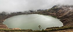 Aerial view of Mamut Mine with water that has filled the mine. Its water is reported to be dangerous for consumption due to the high presence of heavy metals.