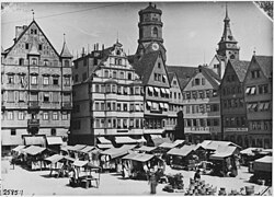 The historic Stuttgart Marktplatz [de] looking west, 1881