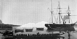 SMS Olga during the bombardment of Hickorytown (Douala), Cameroon, December 1884