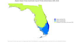 A Köppen map of climate zones in Florida.
