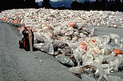 Bags of oily waste from the Exxon Valdez oil spill
