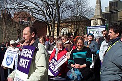 A rally of the trade union UNISON in Oxford during a strike on 28 March 2006
