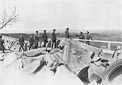 Tsar Nicholas II and Grand Duke Nikolaevich following the Russian capture of Przemyśl, the longest siege of the war