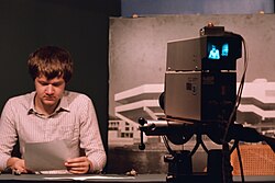 Student presenter broadcasts on YSTV, October 1985.