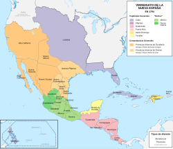 New Spain in 1794, at the peak of its territorial extent.