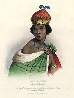 Nzinga of Ndongo and Matamba fought against the expansion of the Portuguese Empire in a thirty-year war in present-day Angola.