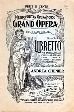 Cover of a 1921 libretto for Giordano's opera Andrea Chénier