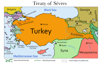 Partition of the Ottoman Empire according to the Treaty of Sèvres and the Greco-Italian Treaty