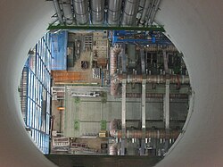 The ends of four of the eight ATLAS toroid magnets, looking down from about 90 metres above, in September 2005