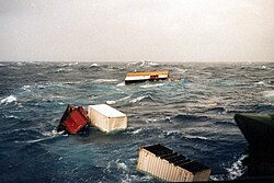 In a hurricane containers falling overboard – North Atlantic in winter 1980