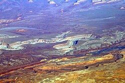 Goosenecks of the San Juan River, SE Utah. There is a cut-off meander at right center.