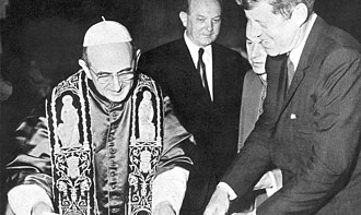 Pope Paul VI meets with the first Catholic U.S. president, John F. Kennedy, 2 July 1963.