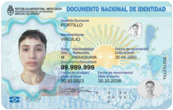 Current front side of Argentine DNI Card