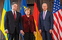Poroshenko with Angela Merkel and Joe Biden, 7 February 2015