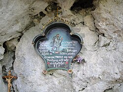 Marterl at the Riederstein, near Baumgartenschneid, Tegernsee. The remains of a poacher, who had never returned from a hunting expedition in 1861, were found at the site in 1897.[11]