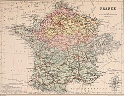 Map showing areas of France occupied during the Franco-Prussian War