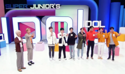 Super Junior appearing in Super Junior's Idol vs Idol in 2020, hosted by Yesung and Leeteuk.