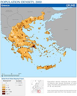 Greece population density, 2000