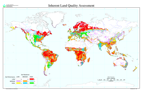 Suitability for agriculture of land around the world (US Department of Agriculture, 1998)