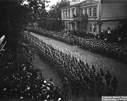 British troops marching in Batumi, Georgia, in 1920. Following World War I, Britain replaced German troops in Georgia.