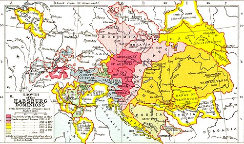 Habsburg-ruled lands (divided between Cisleithanian/Austrian-administered and Transalthanian/Hungarian-administered)