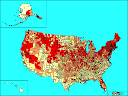 Distribution of Irish Americans according to the 2000 Census