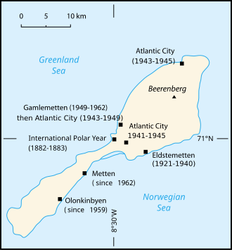 Map of settlements on Jan Mayen