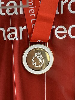 A Premier League winner's medal awarded to Liverpool players in 2019–20