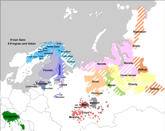 Distribution of Uralic languages in Eurasia
