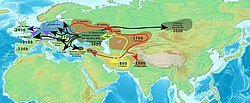 Early Indo-European migrations from the Pontic steppes and across Central Asia. The Andronovo culture existed in Central Asia in the 2nd millennium BC.